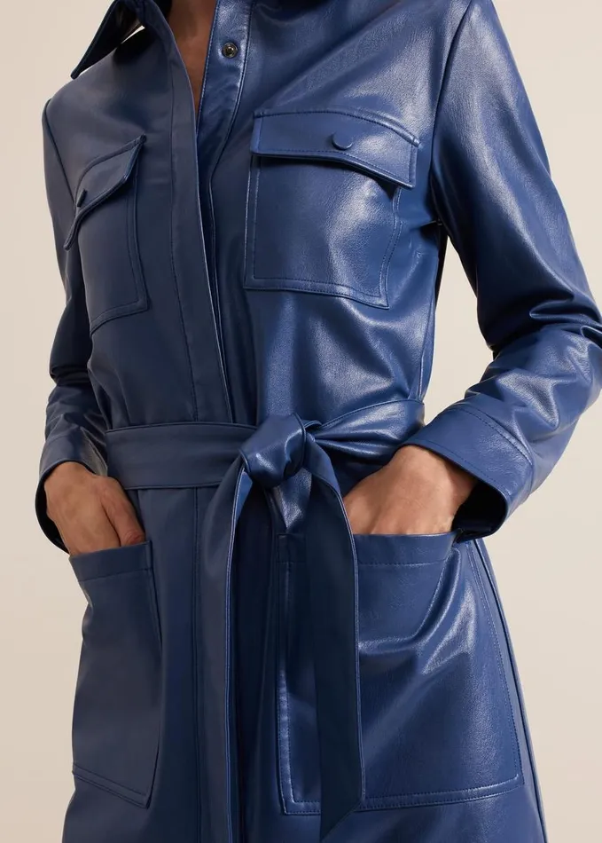 Phase Eight Dila Blue Faux Leather Midi Dress Blue Women Dresses