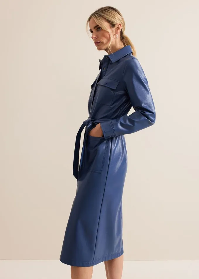 Phase Eight Dila Blue Faux Leather Midi Dress Blue Women Dresses