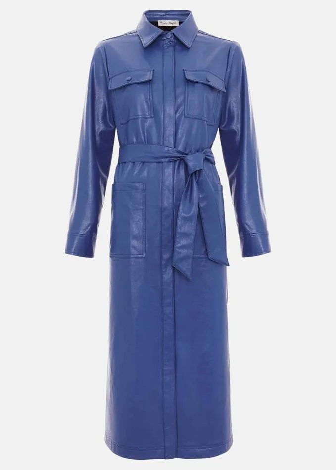 Phase Eight Dila Blue Faux Leather Midi Dress Blue Women Dresses
