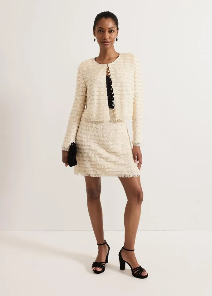 Phase Eight Dolly Fringe Mini Skirt Ivory Women Skirts