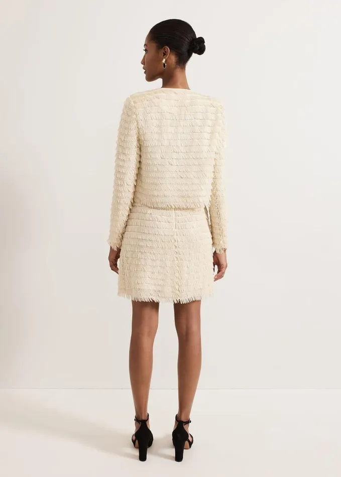 Phase Eight Dolly Fringe Mini Skirt Ivory Women Skirts