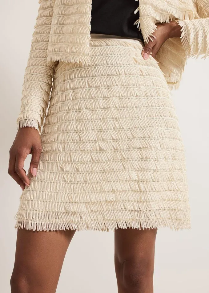 Phase Eight Dolly Fringe Mini Skirt Ivory Women Skirts