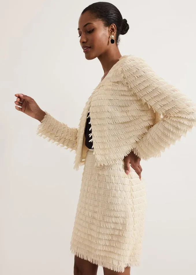 Phase Eight Dolly Fringe Mini Skirt Ivory Women Skirts