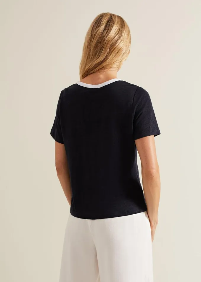 Phase Eight Dorothy Contrast Piping Linen Top Navywhite Women Tops and TShirts