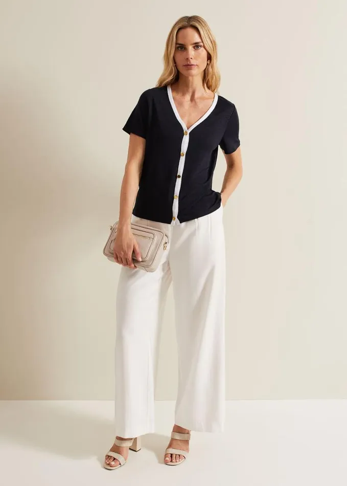 Phase Eight Dorothy Contrast Piping Linen Top Navywhite Women Tops and TShirts