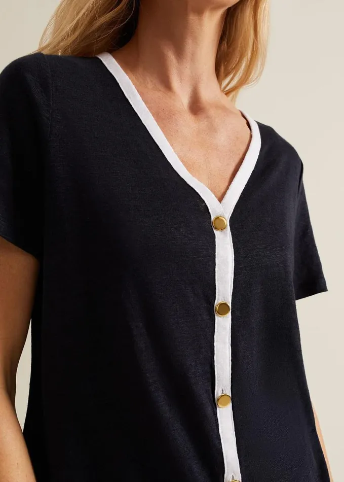 Phase Eight Dorothy Contrast Piping Linen Top Navywhite Women Tops and TShirts