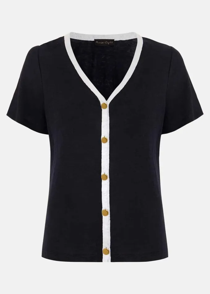 Phase Eight Dorothy Contrast Piping Linen Top Navywhite Women Tops and TShirts