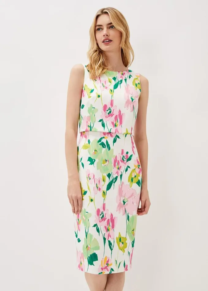 Phase Eight Effie Floral Scuba Dress Ivory Women Dresses