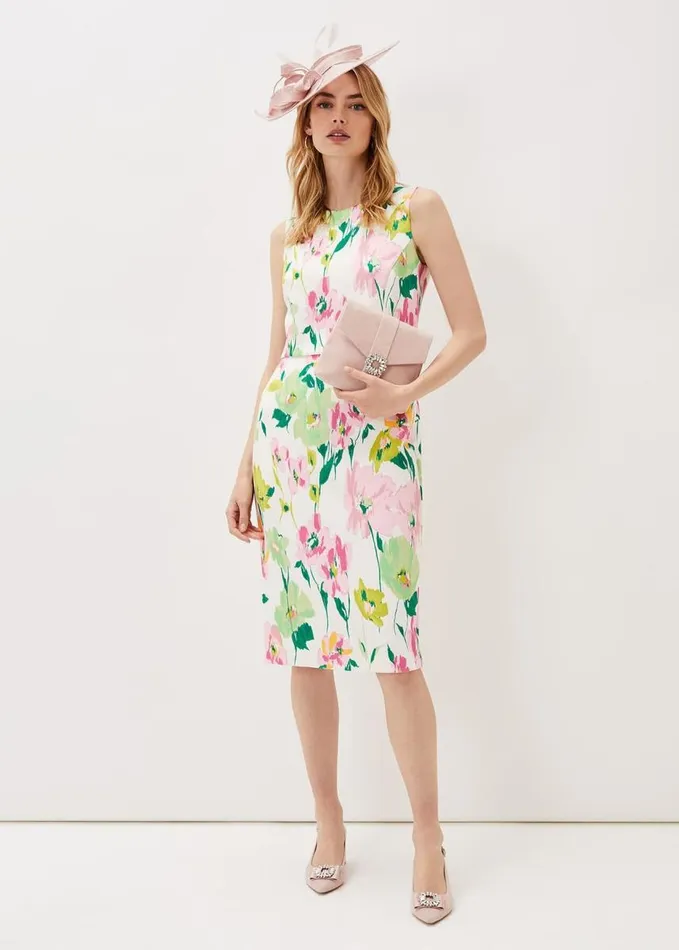 Phase Eight Effie Floral Scuba Dress Ivory Women Dresses