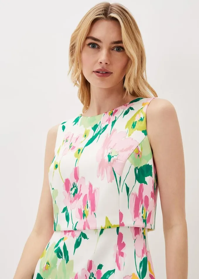 Phase Eight Effie Floral Scuba Dress Ivory Women Dresses