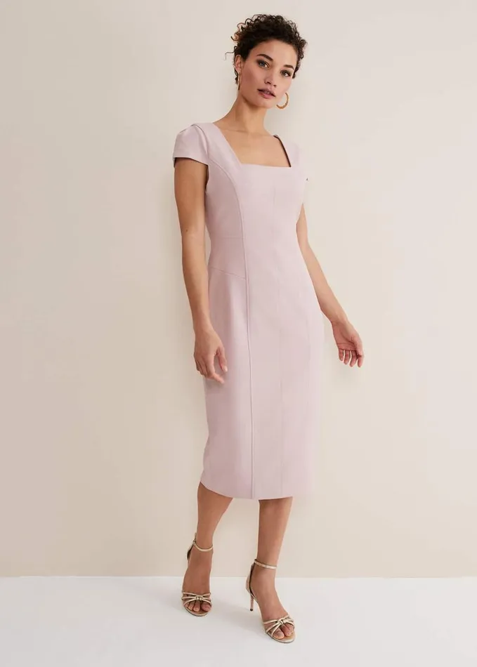 Phase Eight Eira Midi Dress Pale Pink Women Dresses