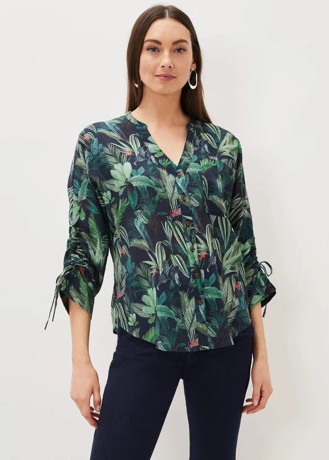 Phase Eight Ellyn Cotton Tropical Print Blouse Navymulti Women Shirts and Blouses