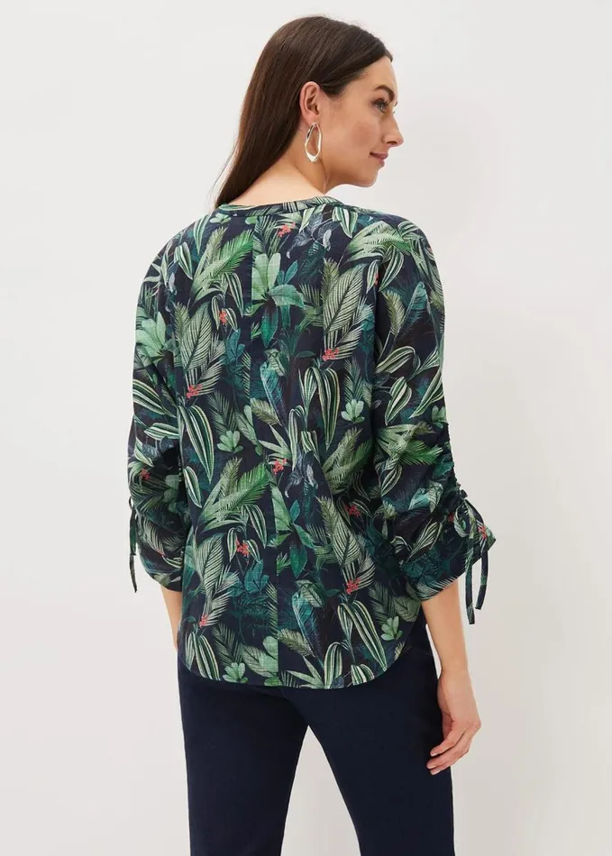 Phase Eight Ellyn Cotton Tropical Print Blouse Navymulti Women Shirts and Blouses