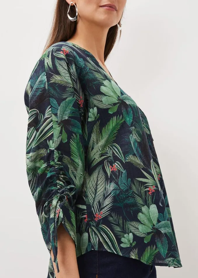 Phase Eight Ellyn Cotton Tropical Print Blouse Navymulti Women Shirts and Blouses