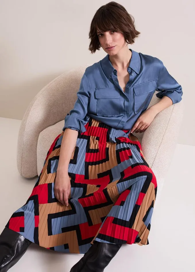 Phase Eight Elmina Geo Pleated Midi Skirt Black Women Skirts
