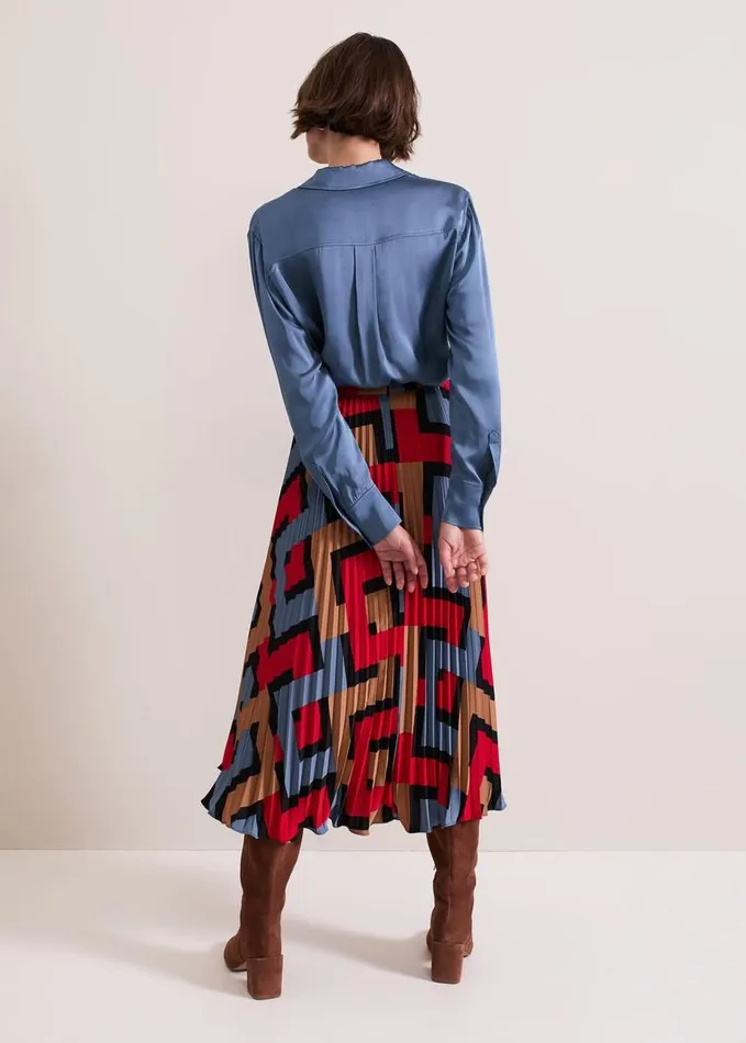 Phase Eight Elmina Geo Pleated Midi Skirt Black Women Skirts