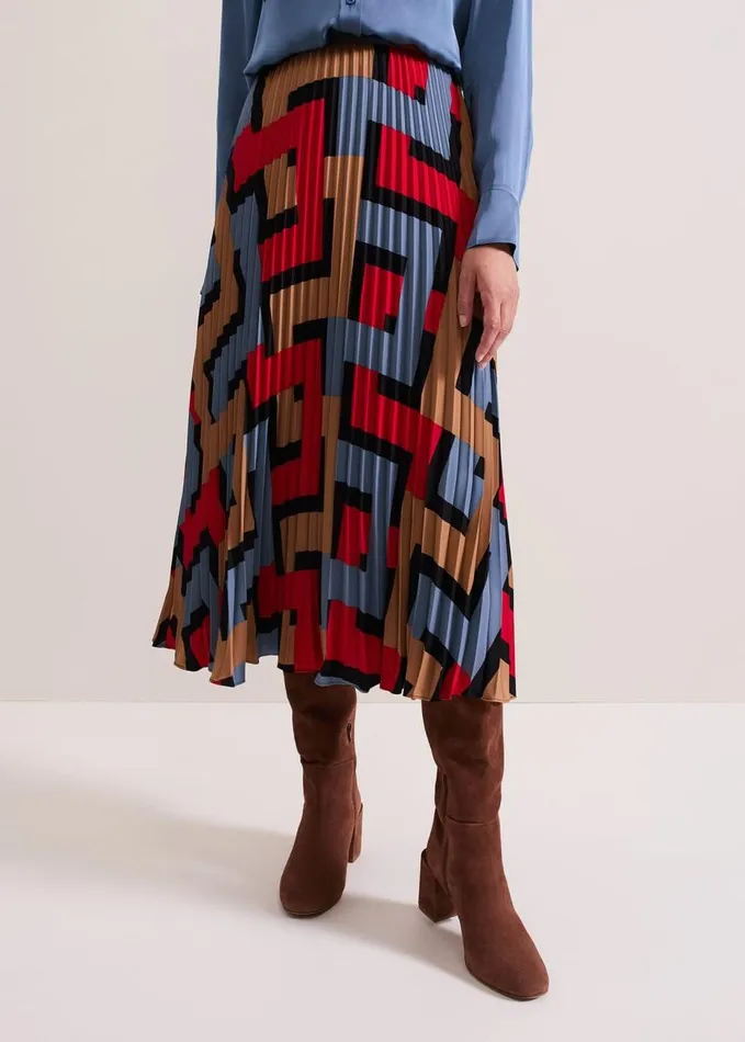 Phase Eight Elmina Geo Pleated Midi Skirt Black Women Skirts