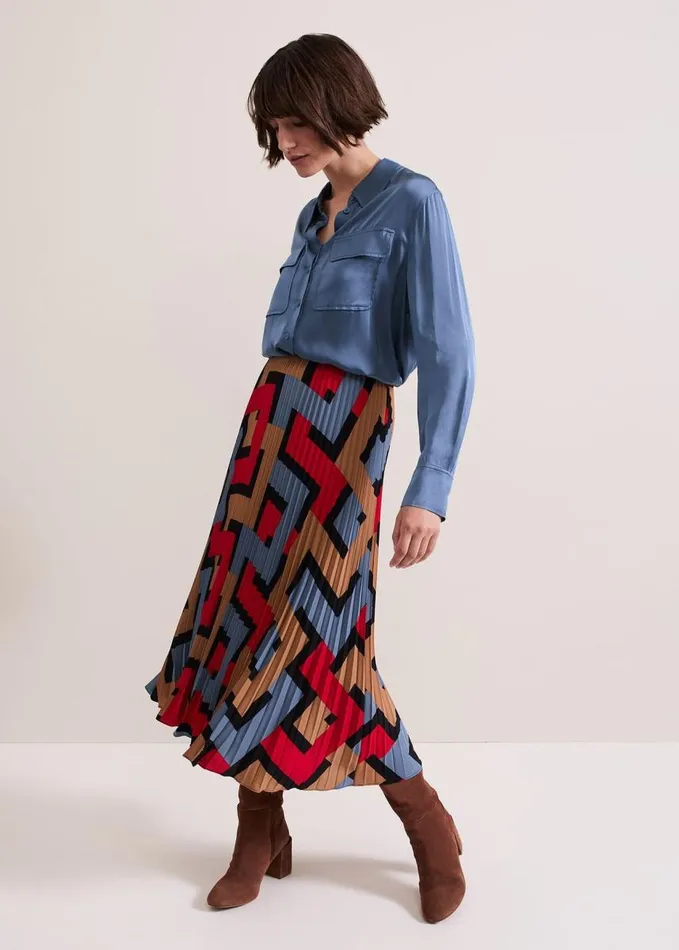 Phase Eight Elmina Geo Pleated Midi Skirt Black Women Skirts