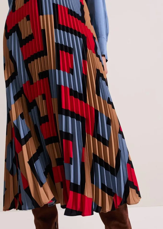 Phase Eight Elmina Geo Pleated Midi Skirt Black Women Skirts