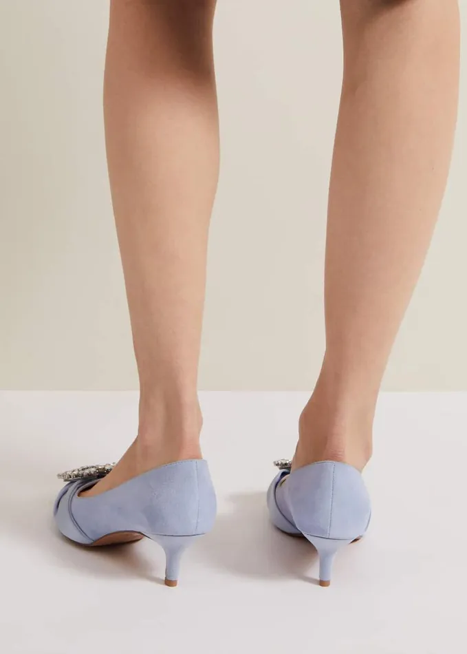 Phase Eight Embellished Kitten Heel Shoes Pale Blue Women Occasion Shoes