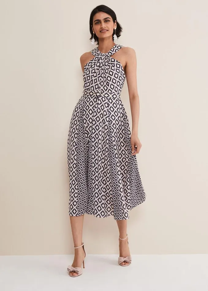 Phase Eight Ember Geo Midi Dress Smokepowder Pink Women Dresses