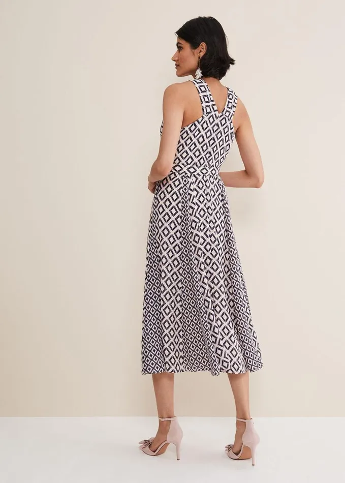 Phase Eight Ember Geo Midi Dress Smokepowder Pink Women Dresses