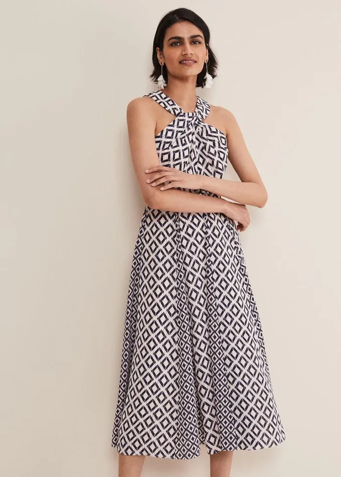 Phase Eight Ember Geo Midi Dress Smokepowder Pink Women Dresses