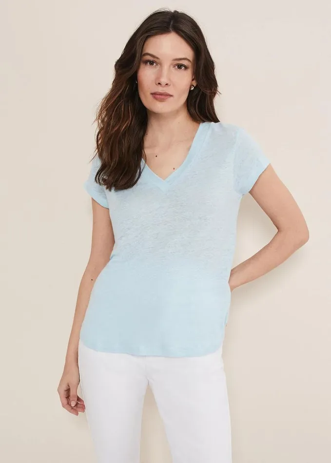 Phase Eight Emera Linen Top Pale Blue Women Tops and TShirts