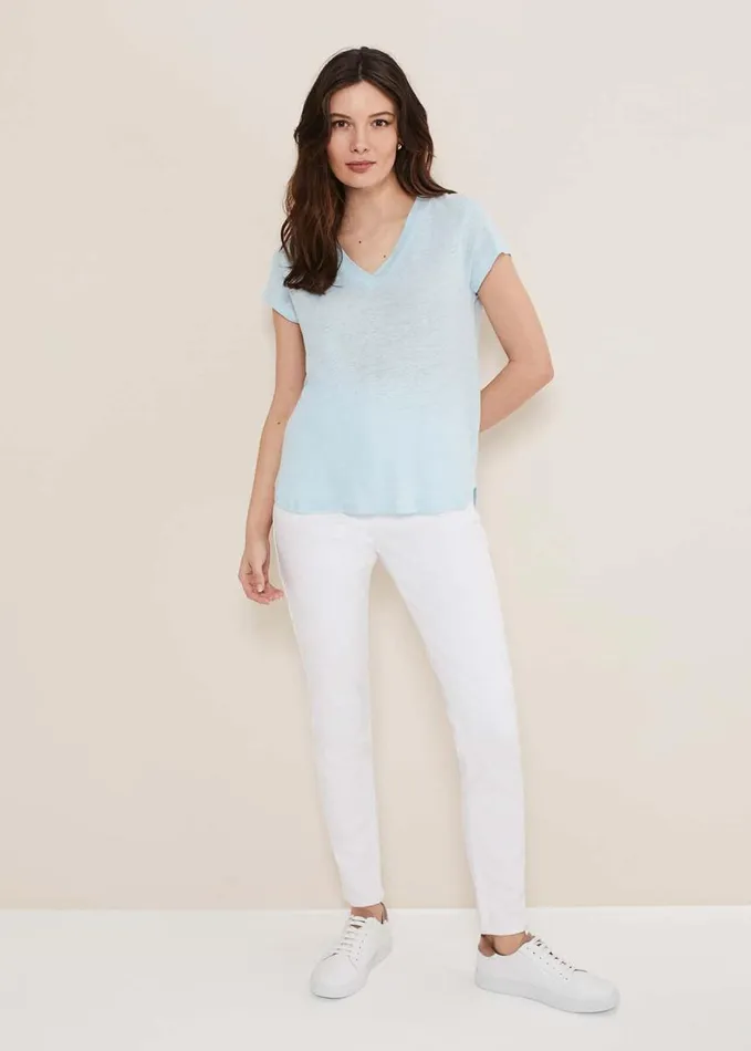 Phase Eight Emera Linen Top Pale Blue Women Tops and TShirts