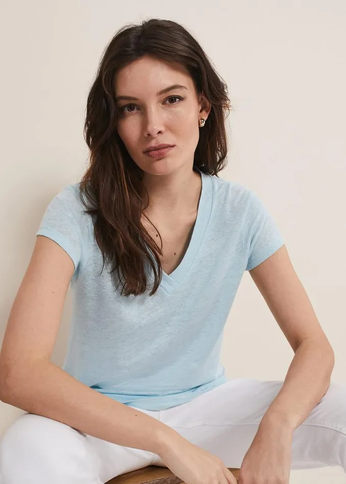 Phase Eight Emera Linen Top Pale Blue Women Tops and TShirts