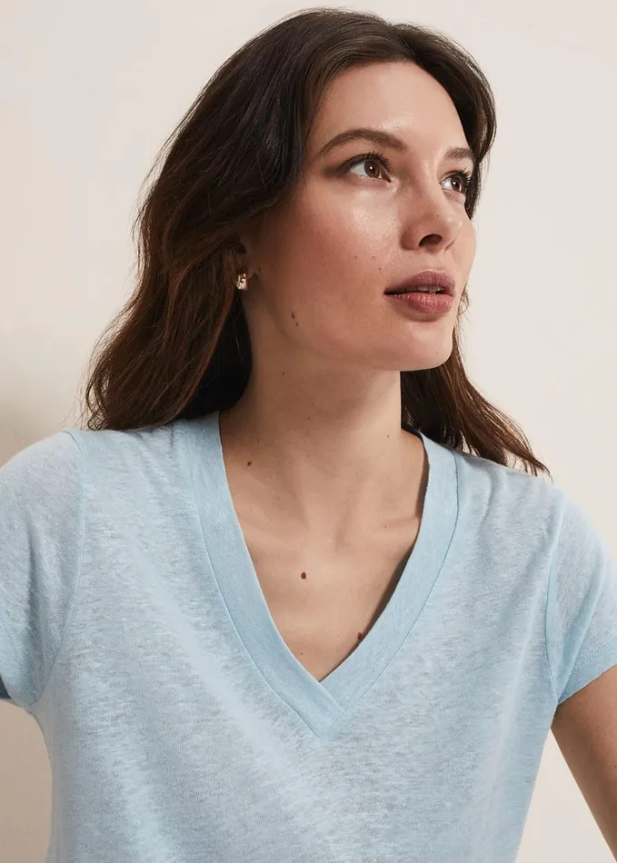 Phase Eight Emera Linen Top Pale Blue Women Tops and TShirts