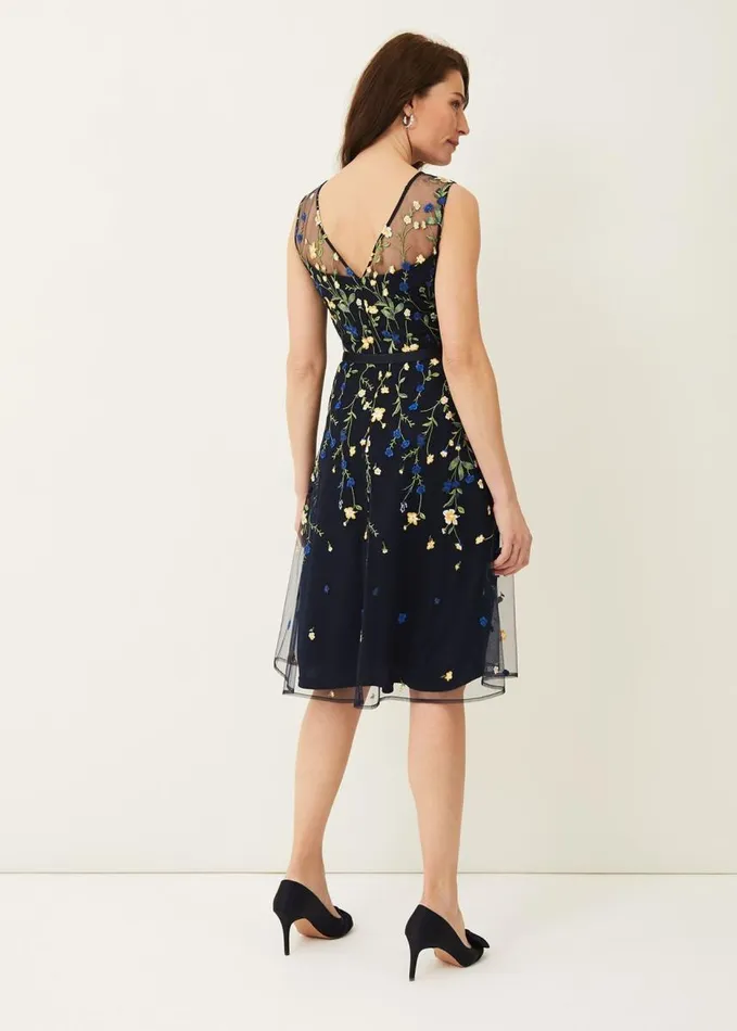 Phase Eight Esmeralda Embroidered Fit and Flare Dress Navymulti Women Dresses