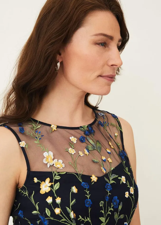 Phase Eight Esmeralda Embroidered Fit and Flare Dress Navymulti Women Dresses