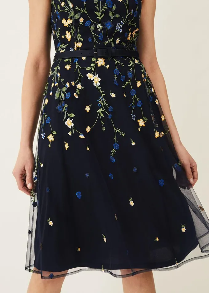 Phase Eight Esmeralda Embroidered Fit and Flare Dress Navymulti Women Dresses