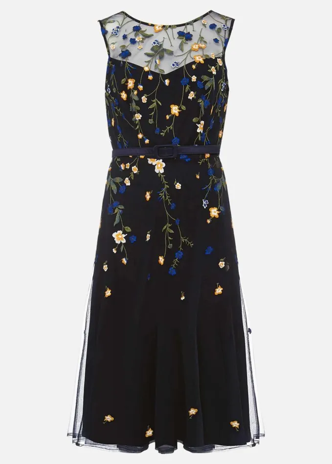Phase Eight Esmeralda Embroidered Fit and Flare Dress Navymulti Women Dresses