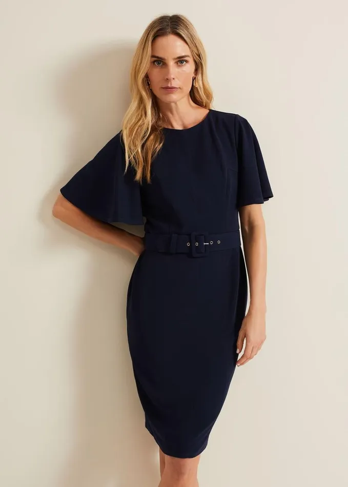 Phase Eight Fanella Belted Jersey Dress Navy Women Dresses