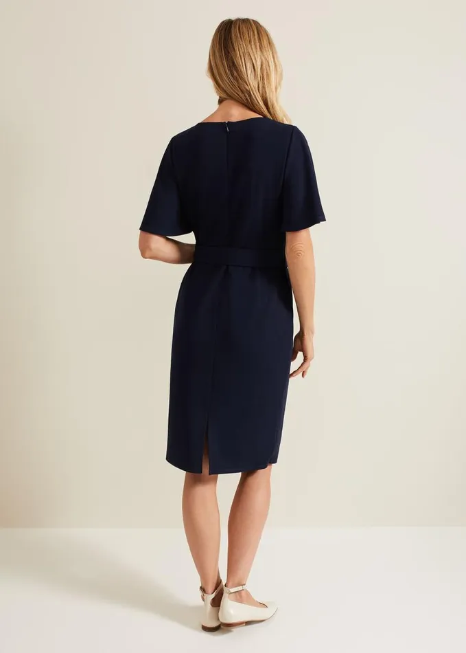 Phase Eight Fanella Belted Jersey Dress Navy Women Dresses