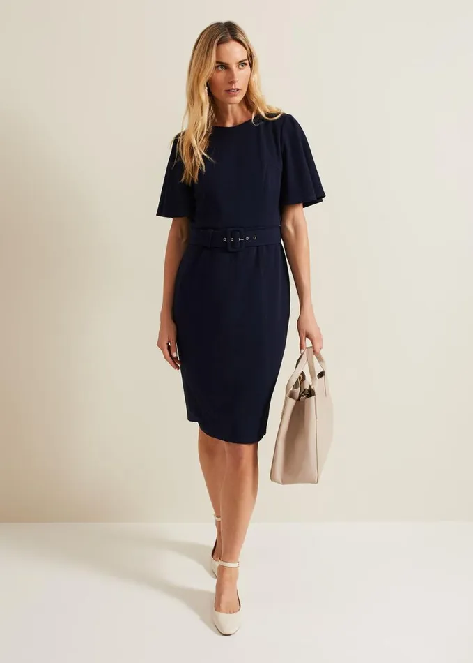 Phase Eight Fanella Belted Jersey Dress Navy Women Dresses