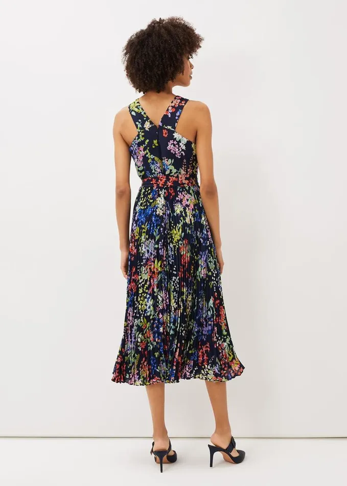 Phase Eight Fenella Pleated Floral Dress French Navy Multi Women Dresses