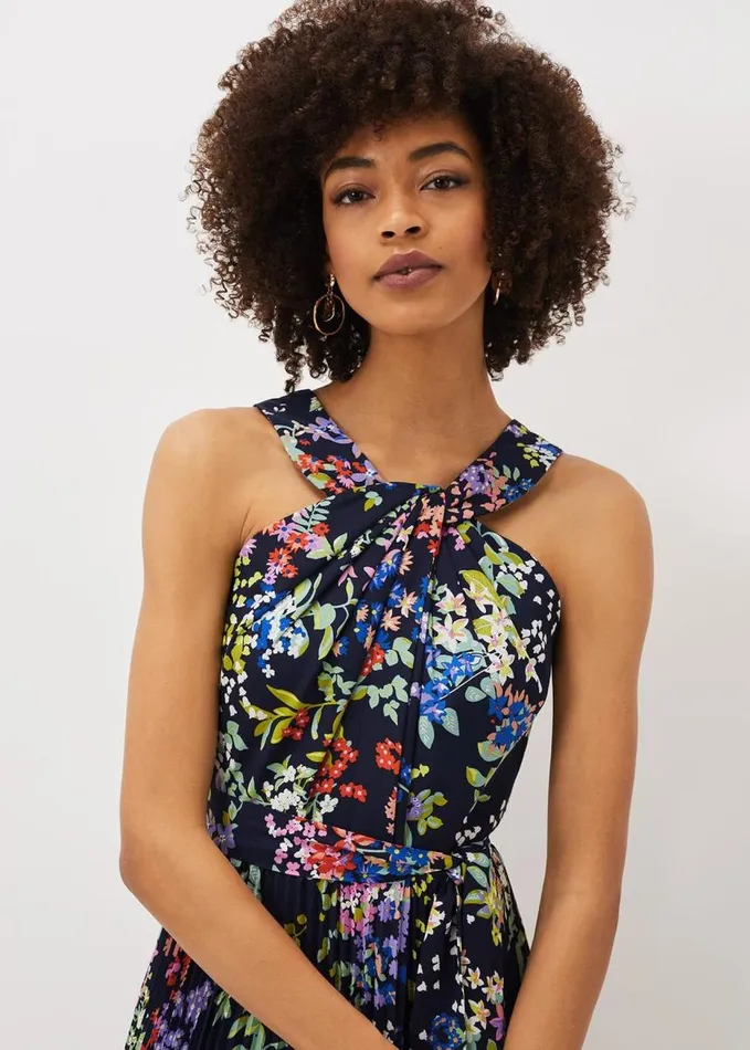 Phase Eight Fenella Pleated Floral Dress French Navy Multi Women Dresses