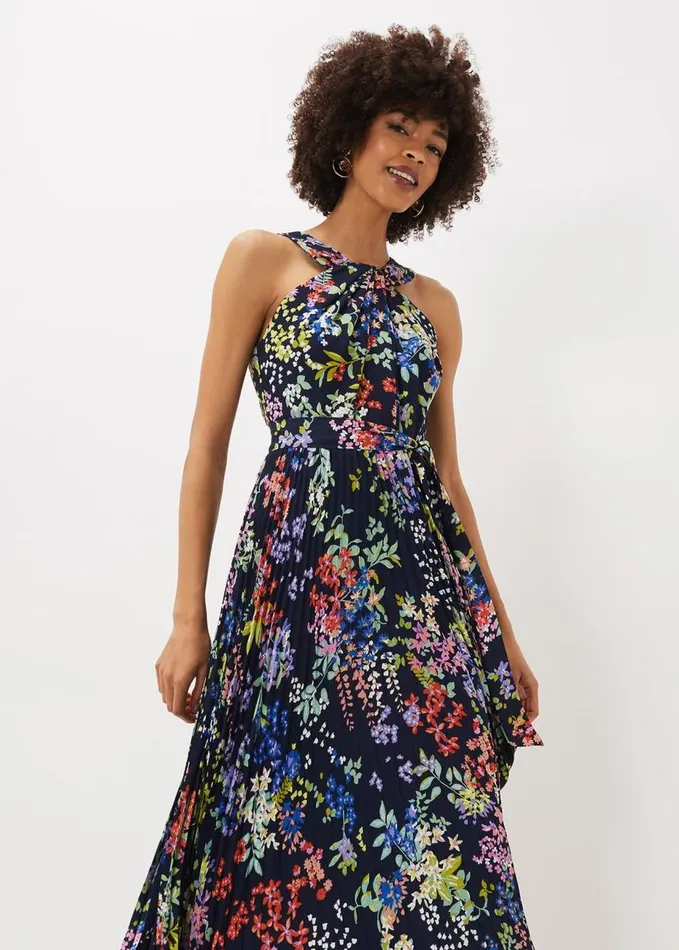 Phase Eight Fenella Pleated Floral Dress French Navy Multi Women Dresses