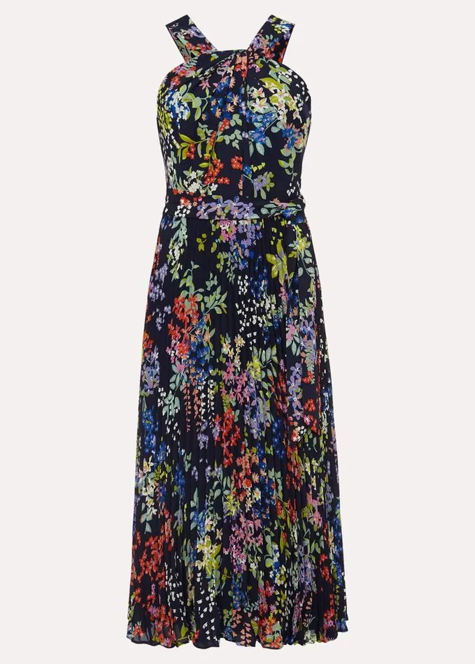 Phase Eight Fenella Pleated Floral Dress French Navy Multi Women Dresses