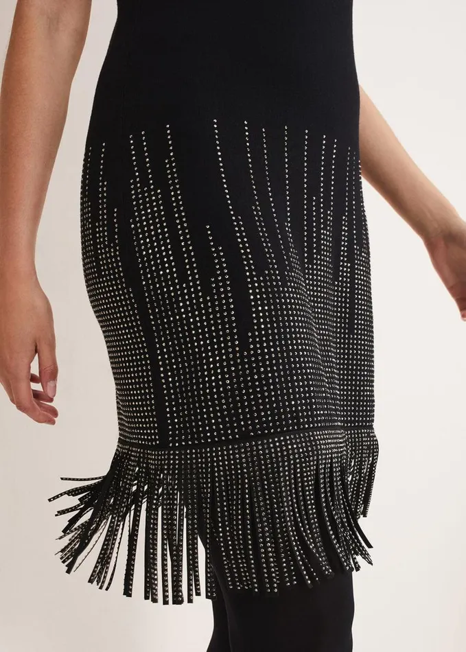 Phase Eight Florie Fringe Knitted Dress Black Women Dresses