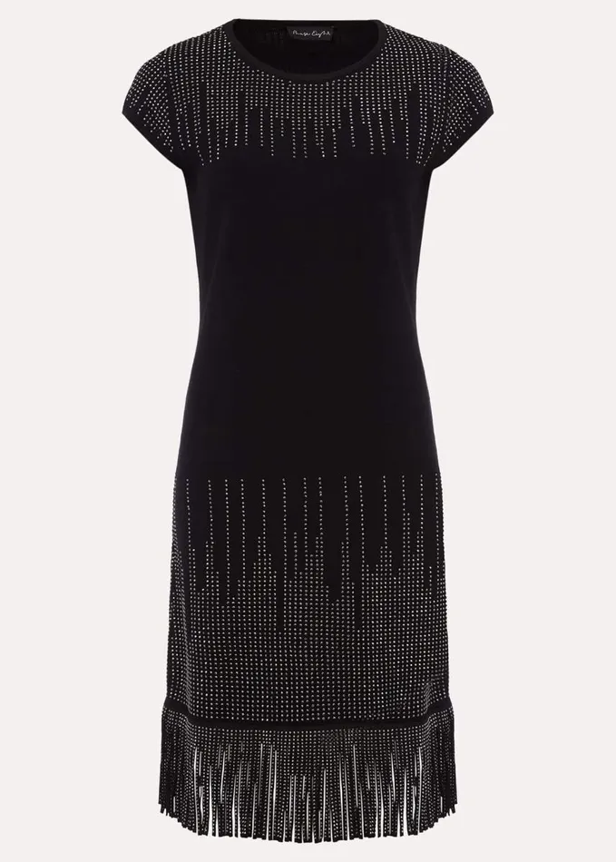 Phase Eight Florie Fringe Knitted Dress Black Women Dresses