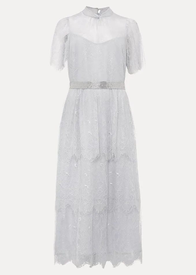 Phase Eight Ginnie Lace Tiered Midi Dress Smokey Blue Women Dresses