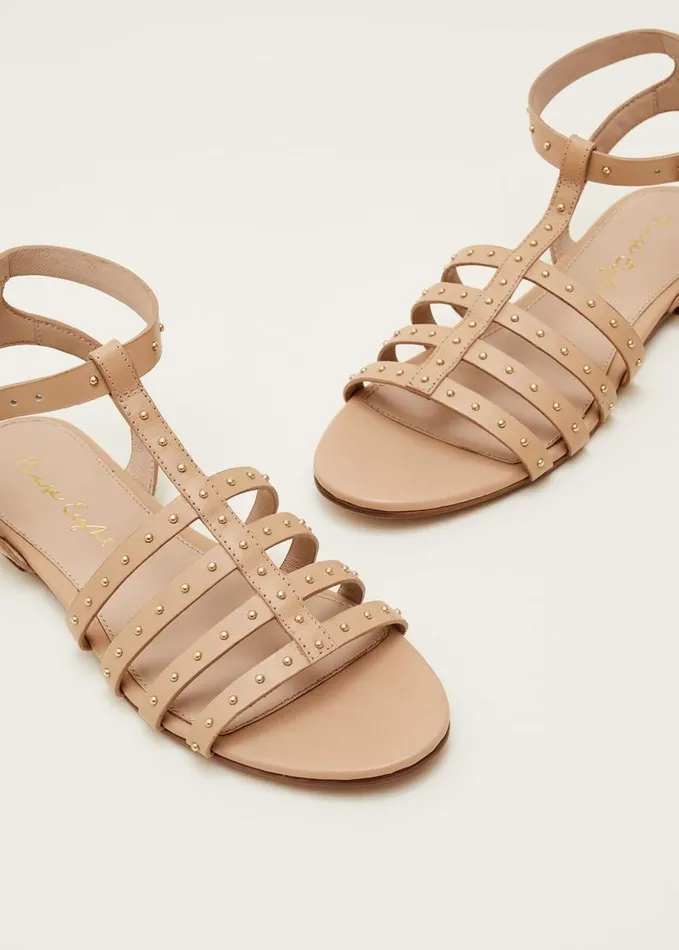 Phase Eight Gladiator Leather Flat Sandals Tan Women Flats