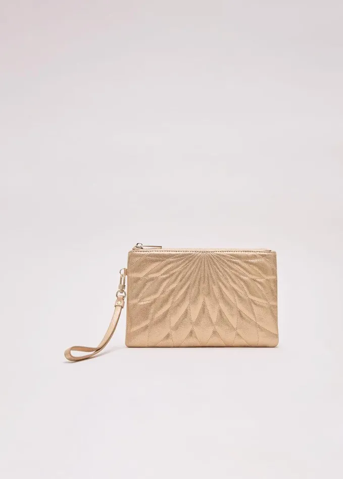 Phase Eight Gold Leather Crossover Stitch Clutch Bag Gold Women Bags and Clutches