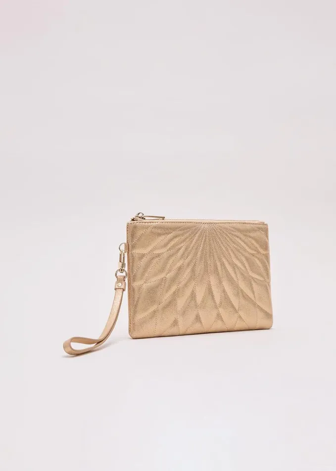 Phase Eight Gold Leather Crossover Stitch Clutch Bag Gold Women Bags and Clutches