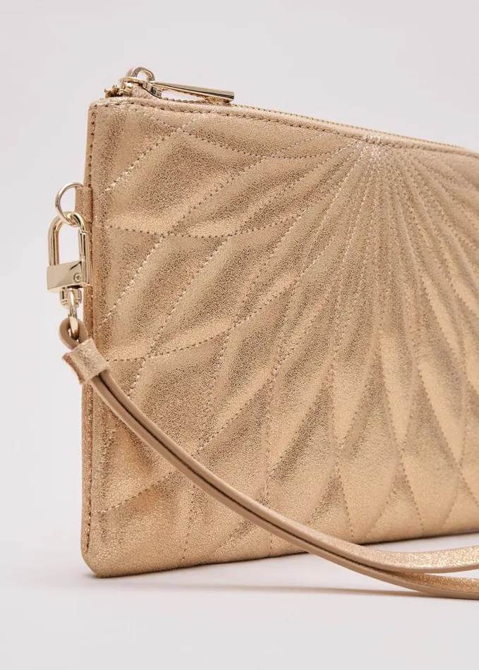 Phase Eight Gold Leather Crossover Stitch Clutch Bag Gold Women Bags and Clutches