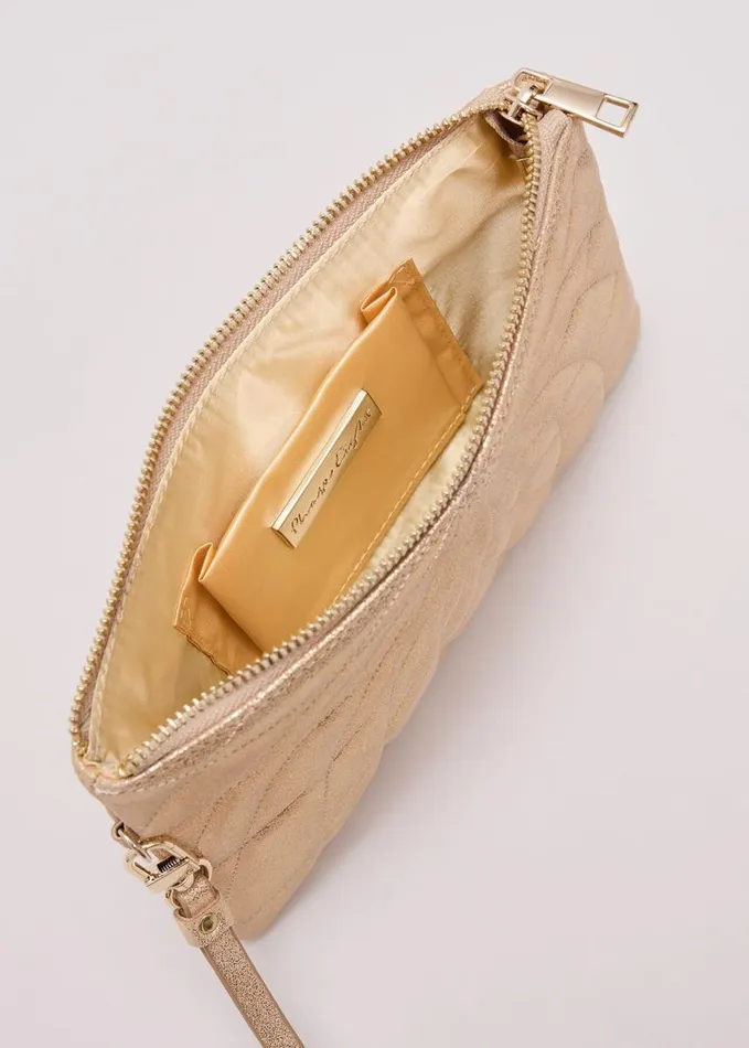 Phase Eight Gold Leather Crossover Stitch Clutch Bag Gold Women Bags and Clutches